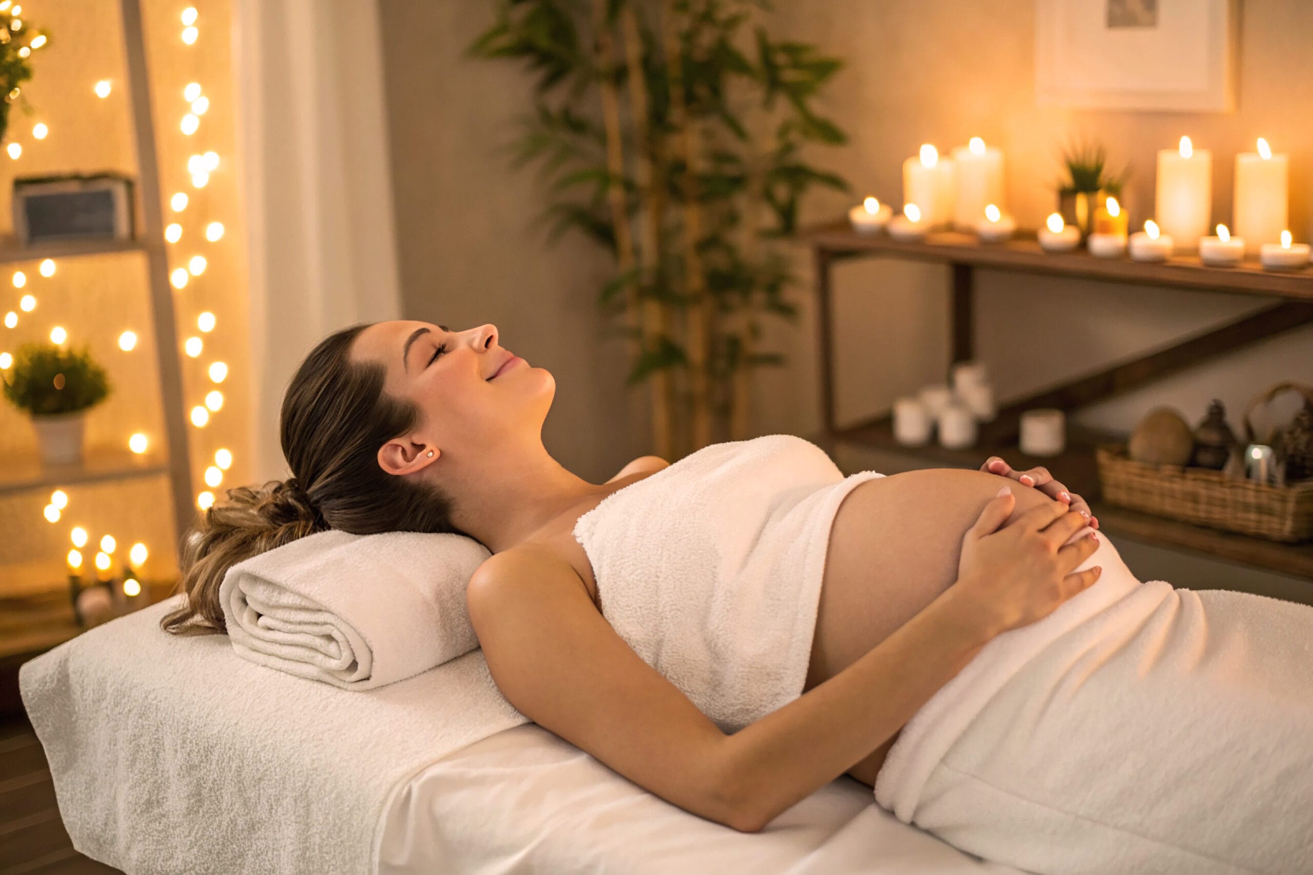 Pregnant woman receiving a soothing massage.